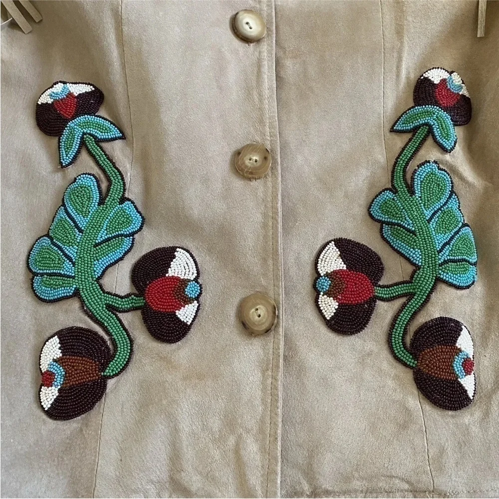 Double D Ranch vintage Beaded Fringe Suede Leather “Telling Stories” Jacket - Picture 9 of 16